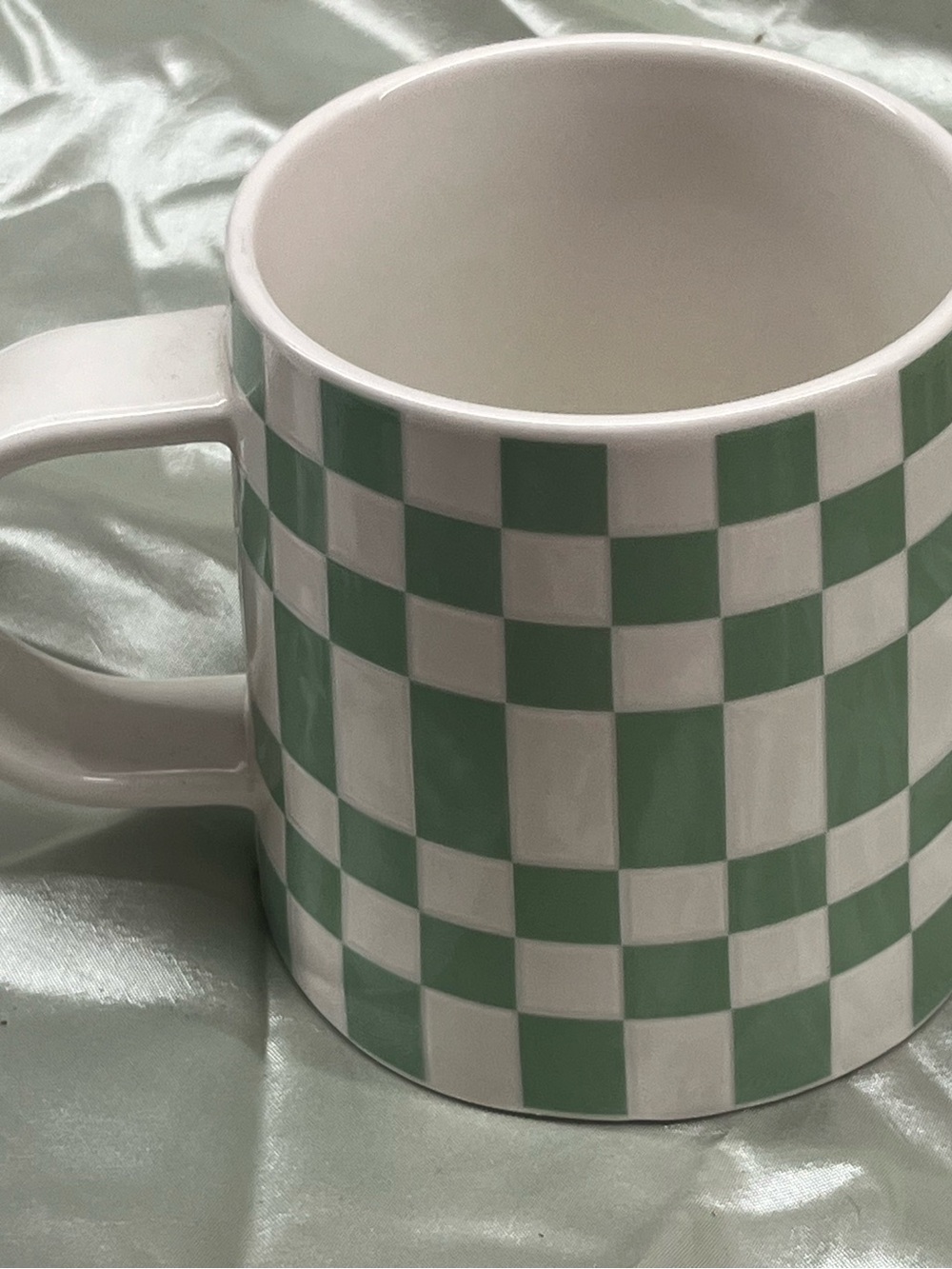 Room Essentials Stoneware Mug Green/White Checkered 16oz Microwave Safe